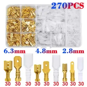 Box Insulated Male Female Wire Connector 2.8/4.8/6.3mm Electrical Crimp Terminals Termin Spade Connectors Assorted Kit 270PCS