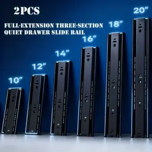 1 Pair Full Extension Drawer Slides 8 10 12 14 16 18 20 Inch 100 lb Load Capacity Side Mount Ball Bearing Rails Cabinet Dresser