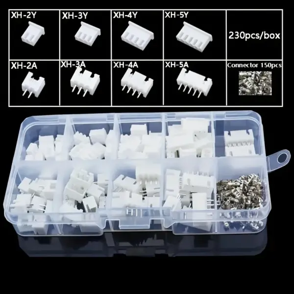 230 Pcs Xh2.54 2P 3P 4P 5Pin 2.54mm Pitch Terminal Male and Female Housing Kit Pin Connector Terminal Connector Kit