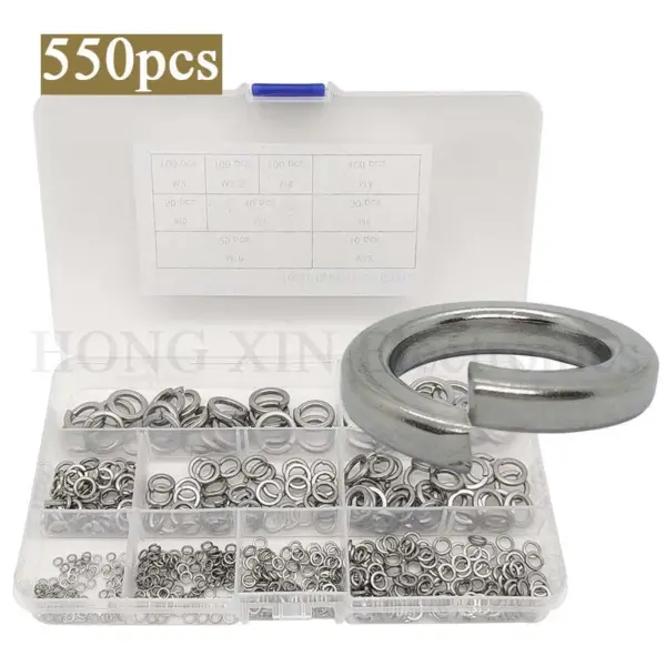 550pcs 304 Stainless Steel Spring Lock Washer Assortment Set , 9 Sizes - M2 M2.5 M3 M4 M5 M6 M8 M10 M12