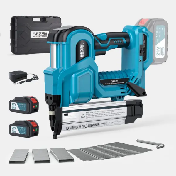 SEESII Electric Impact Nail Gun 2 in 1 Stapler Gun Brad Nailer with 1000pcs Nails for Woodworking DIY Tools 4.0Ah Battery