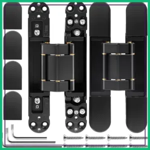 7" Stainless Steel Hidden Door Hinges, 180° Swing, 3-Way Adjustable, Heavy Duty, Black (2 Pack)