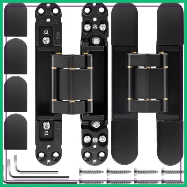 7" Stainless Steel Hidden Door Hinges, 180° Swing, 3-Way Adjustable, Heavy Duty, Black (2 Pack)