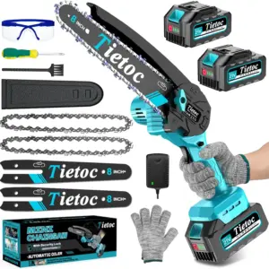 8-Inch Cordless Mini Chainsaw with 2x 4000mAh Batteries & Oiler, Lightweight Handheld Saw for Garden, DIY