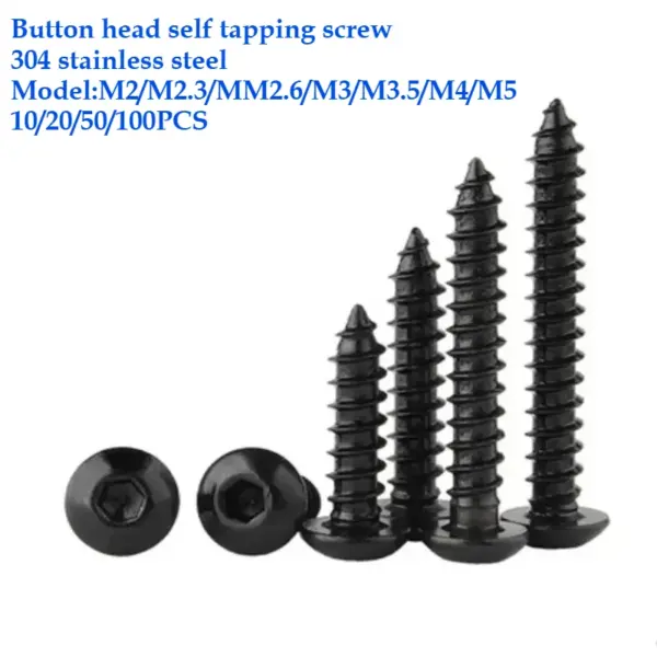 304Stainless Steel Allen Hex Hexagon Socket M3 M4 M5 M6 Screw Carbon Steel Black Button Cap Round Head Self Tapping Wood Screws