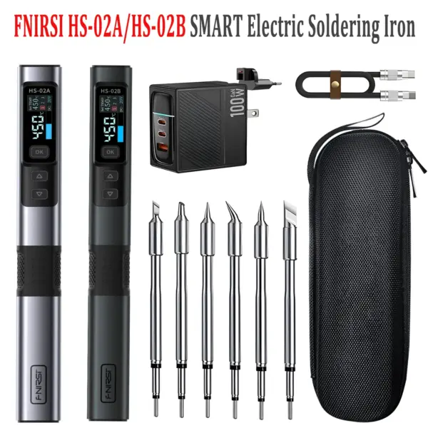 FNIRSI HS-02 Smart Electric Soldering Iron 100-450℃ Adjustable PD100W Rapid Heating Portable Welding Station Solding Irons Kit
