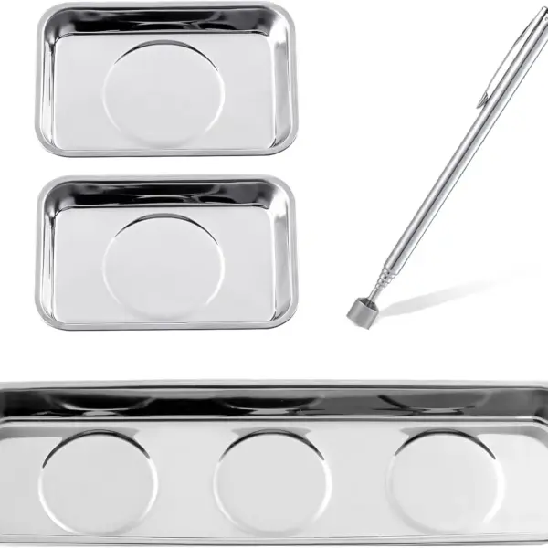 Magnetic Trays Set with Telescoping Pick-Up Tool, 5LBs, Stainless Steel, for Screws and Parts