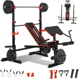 MAIDOMA 1500LBS 6 in 1 Weight Bench Set with Leg Extension/Curl and Preacher Curl, Bench Press Set and barbell Rack