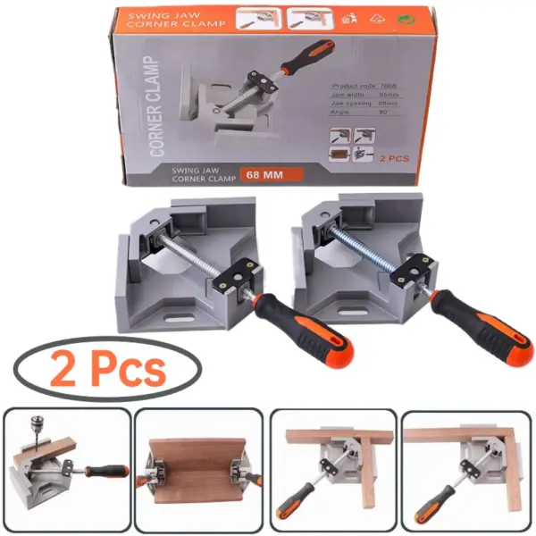 2pcs Corner Clamp Right Angle 90 Degree with Adjustable Swing Jaw Aluminum Alloy Frame for Welding DIY Woodworking