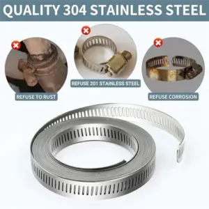 A44Z-304 Stainless Steel Hose Clamps-For DIY, Cut-To-Fit 19.5 FT Strap+15 Fasteners Kit Adjustable Worm Gear Band Clamps Duct