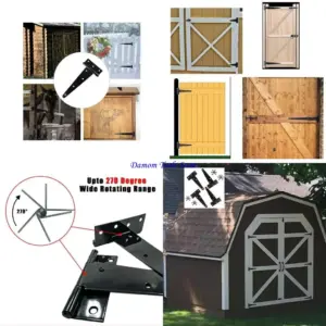 57BE 4pcs Heavy Duty T Straps Hinges Wrought Metal Hardware Rustproof Shed Door Hinges Rustproof T Hinges set for Wood Gate