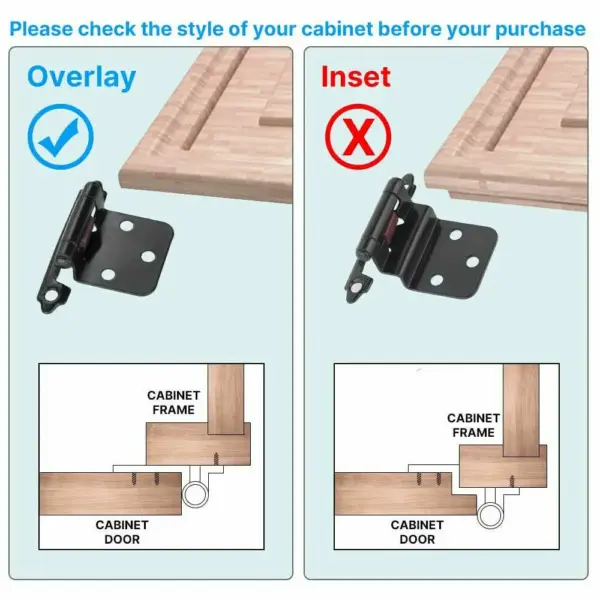 2/4PCS Self Closing Overlay Flush Cabinet Hinge Heavy Duty Door Cupboard Kitchen Hinges For Household Decor Hardware Accessories