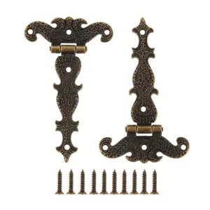 DRELD 2Pcs Vintage Brass Plated Big Decorative Hinge Cabinet Door Butt Hinges for Jewelry Wooden Box Furniture Fittings 113*69mm