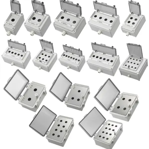 Outdoor Waterproof Button Switch Control Box IP67 1-7 22mm Dia Hole Emergency Stop Start Juction Box w Cable Gland
