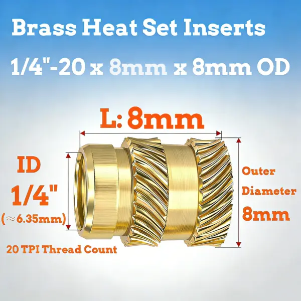 80pcs 1/4" Brass Threaded Inserts, UNC Knurled Nuts, 1/4"-20x8/10x8 Heat Set Insert for 3D Printing Components and Plastic Parts
