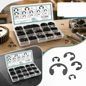Black Color E-Type Circlip Assortment Set Fine Treated Metal Solid Texture Open Snap Ring Retaining Ring Kit Good Hardness