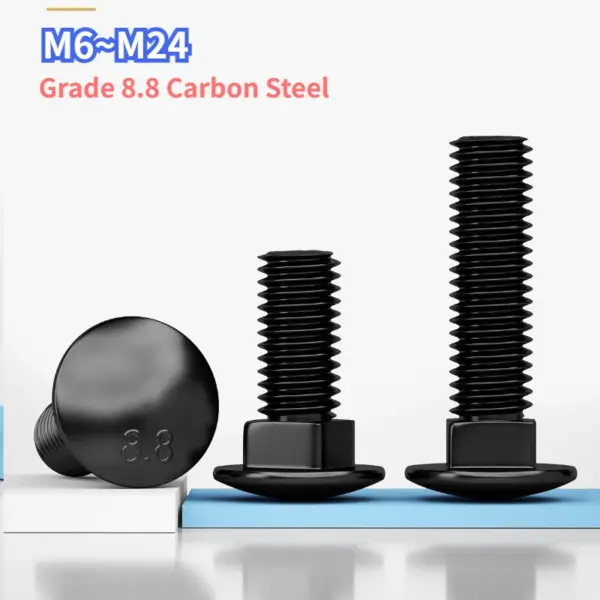 Black Grade 8.8 Carbon Steel M6 M8 M10 M12 M14 M16 M18 Carriage Bolts Truss Round Head Square Neck Carriage Screws Bolt