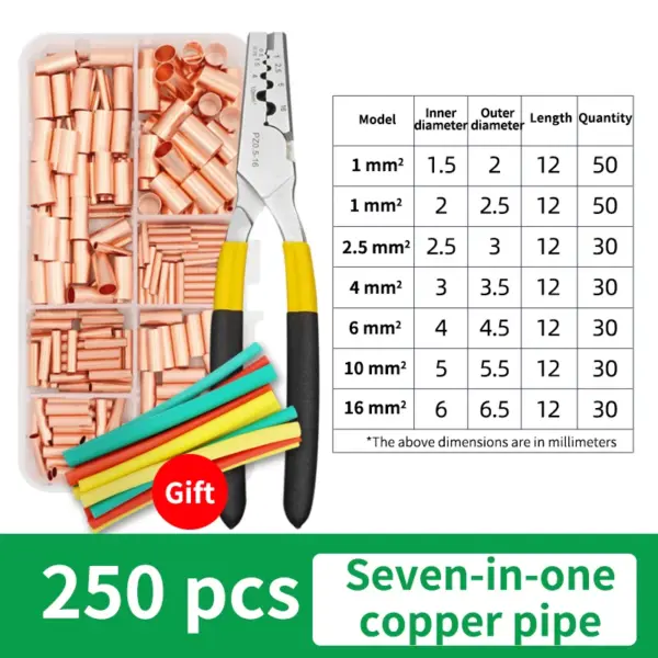 GT Copper Connecting Pipe Wire Joint Small Copper Tube Terminal Cable Lug Bootlace Ferrule Kit with Crimping Pliers Tool