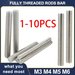 M3 M4 M5 M6 Full Threaded Bar 304 Stainless Steel Fully Metric Thread Rod Screw  Bolt Stud Length 20mm 50mm 100mm 200mm 500mm