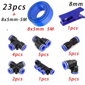 Pneumatic Connector 23PCS 8mm Air Line Fittings Push in Quick Joint for Tube Hose Plastic  Water Pipe Straight Elbow Tee