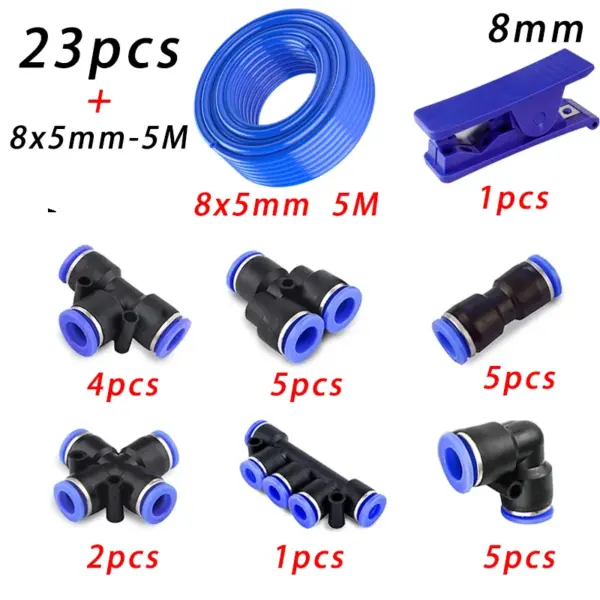 Pneumatic Connector 23PCS 8mm Air Line Fittings Push in Quick Joint for Tube Hose Plastic  Water Pipe Straight Elbow Tee