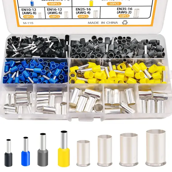 400PCS Wire Ferrules Terminals Kits Silver Plated Copper Ferrules Wire Ends Terminals Crimp Terminal Connector Sleeves 8 Sizes