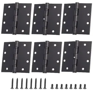 6-Pack 4.5 X 4.5 inch Black Heavy Duty Commercial Door Hinges Thickened, Silent Plain Steel Ball Bearing Door Hinges, Thickness