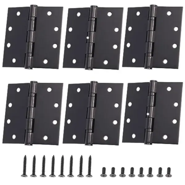 6-Pack 4.5 X 4.5 inch Black Heavy Duty Commercial Door Hinges Thickened, Silent Plain Steel Ball Bearing Door Hinges, Thickness