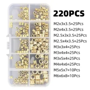 220Pcs M2 M2.5 M3 M4 M5 M6 Brass Heat Set Insert Nuts High Temperature Resistance CNC Machining Knurled Threaded Inserts