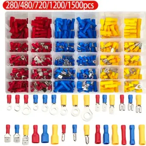 Assorted Electrical Crimp Terminal Kit 280/1500pcs - Cold Pressed Male Female Quick Connect Lugs for DIY & Repairs​