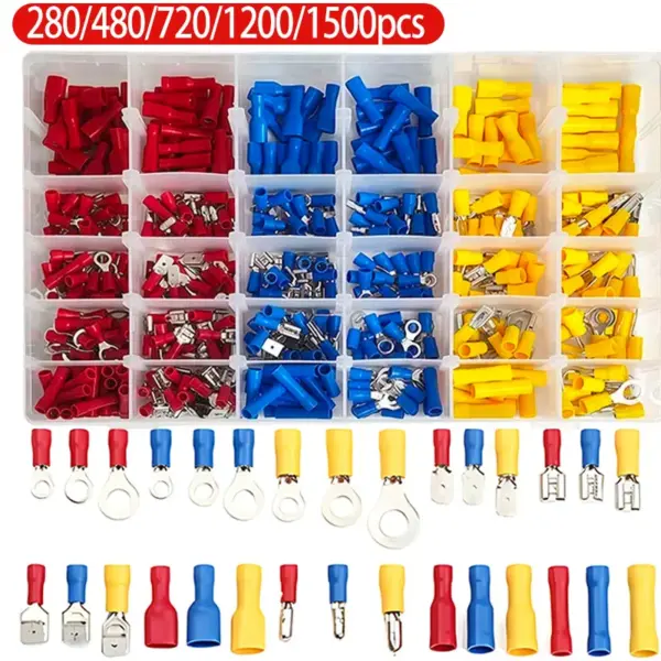 Assorted Electrical Crimp Terminal Kit 280/1500pcs - Cold Pressed Male Female Quick Connect Lugs for DIY & Repairs​