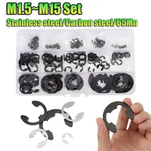 Stainless Steel/ 65# Mn Steel E Clip Circlip Retaining Ring Washer Assortment Kit Snap Ring M1.5 To M15 for Shaft Fastener