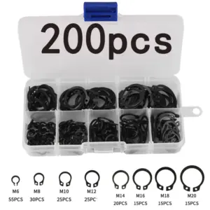 200Pcs C-clip Washers Internal External Retaining Circlips Snap Retaining Ring Washers Carbon Steel Gasket Assortment Kit M6-M20