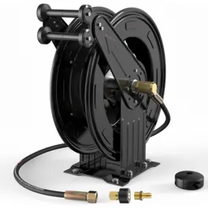 Pressure Washer Reel, 3/8" x 50 FT Retractable Pressure Washer Reel Power Washer Hose Reel 5 ft Lead Dual Arm Heavy Duty 300PSI