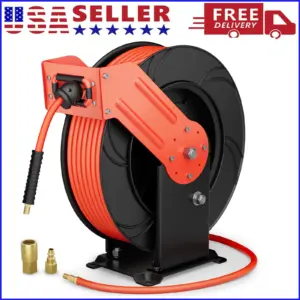 Retractable Air Hose Reel, 3/8 IN x 65 FT Hybrid Air Hose Max 300PSI, Air Compressor Hose Reel with 5 ft Lead in, Heavy Duty