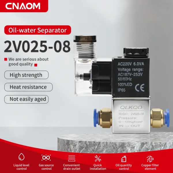 2V025-08 Pneumatic Solenoid Valve - 2 Way 2 Position Normally Closed NC 1/4 Port Air Control Valve 12V 24V 110V 220V AC DC