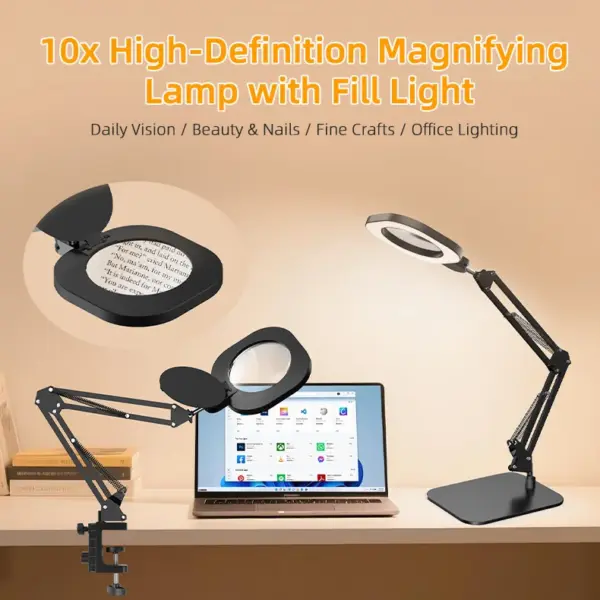 10x HD Magnifying Lamp Cantilever Desk Lamp Work & Inspection Magnifier Reading Light,Shadowless Light Eyelash & Nail Magnifying