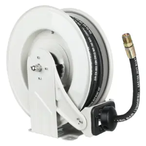 Oil Hose Reel Retractable 1/2'' x 50'ft Fuel Hose Reel W P 160 BAR Max 2300 PSI Adjustable Support Arm and Pipe Gripper Spring
