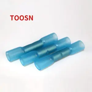 100pcs Blue Heat Shrink Butt 16-14 AWG Nylon Insulated Butt Splice Connectors BHT2 Crimp Terminals Electrical Wire Connector