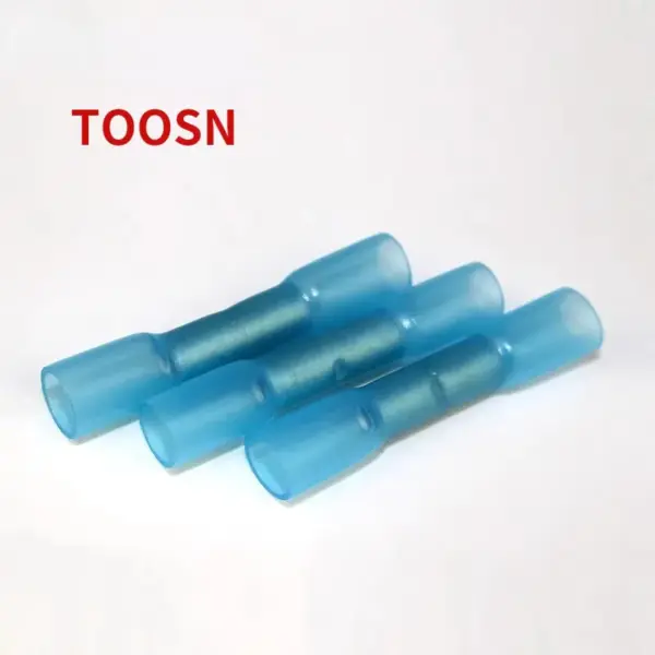 100pcs Blue Heat Shrink Butt 16-14 AWG Nylon Insulated Butt Splice Connectors BHT2 Crimp Terminals Electrical Wire Connector