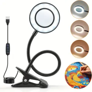 48 LED Bead Magnifying Lamp with Clamp, Adjustable Gooseneck Desk Lamp, 3 Color Temperatures (Cold White/Neutral/Warm Yellow)