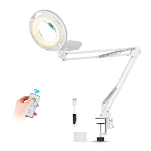 LED Remote Control Desk Lamp Clip on Light 5Xlens Magnifying Glass Clamp Dimming Table Lamp 3 Colors For Reading Tattoo Computer