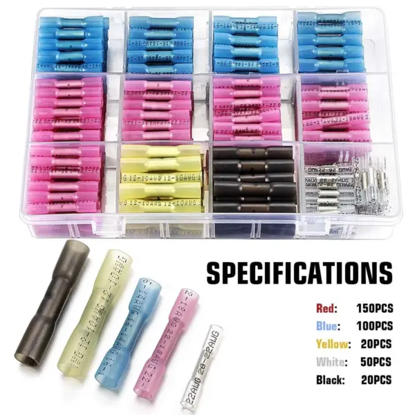 340 PCS Heat Shrink Butt Connectors Qibaok Crimp Electrical Wire Connector Waterproof Insulated Butt Splice