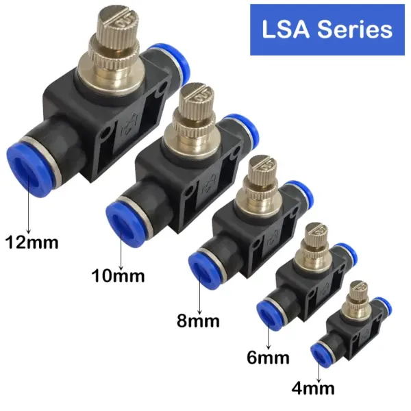 6PCS LSA Pneumatic Fittings Adjustable Flow Control Valve Speed Air Pressure Regulator Valves Throttle Quick Release Fitting