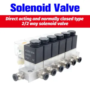 2V025 Solenoid Valve Manifold 2-11 Station 1/4" 1/8" NC 2 Way Pneumatic Air On Off Switch DC12/24V AC110/220V 2V028-08B -06A
