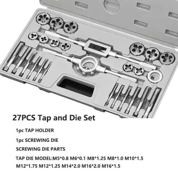 27pcs Tap and Die Set  Thread Tapping Metric M5-M16 Alloy Steel Screw Taps Wrench For Metalworking Hand Tool Threading Tap Die