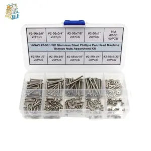 220pcs #2-56 UNC Stainless Steel Phillips Pan Head Machine Screws Nuts Assortment Kit (#2-56UNC)