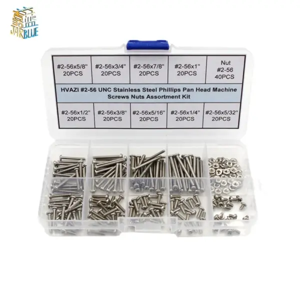 220pcs #2-56 UNC Stainless Steel Phillips Pan Head Machine Screws Nuts Assortment Kit (#2-56UNC)