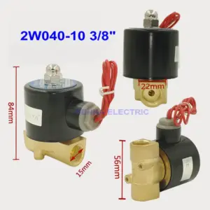 2W040-10 2 Way N/C 3/8" Air Water Valve Electric Brass Pneumatic Solenoid Valve for Gas Diesel DC12V/DC24V/AC110V/AC220V/AC380V