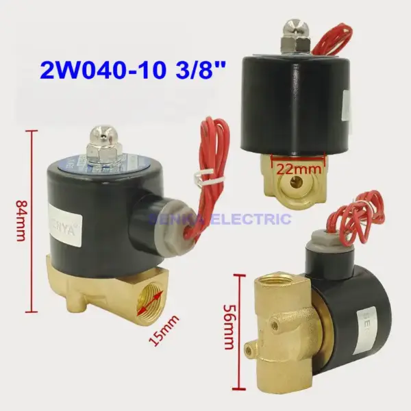 2W040-10 2 Way N/C 3/8" Air Water Valve Electric Brass Pneumatic Solenoid Valve for Gas Diesel DC12V/DC24V/AC110V/AC220V/AC380V